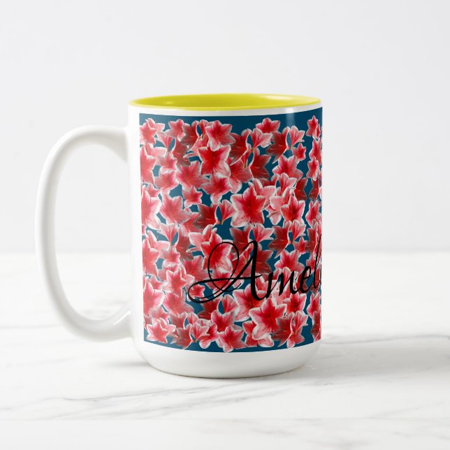 Caneca De Café Em Dois Tons Flores Rosa (Esquerda)
