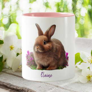 Caneca De Café Em Dois Tons Flores Roxas Coelhinhos Cutis Personalizadas