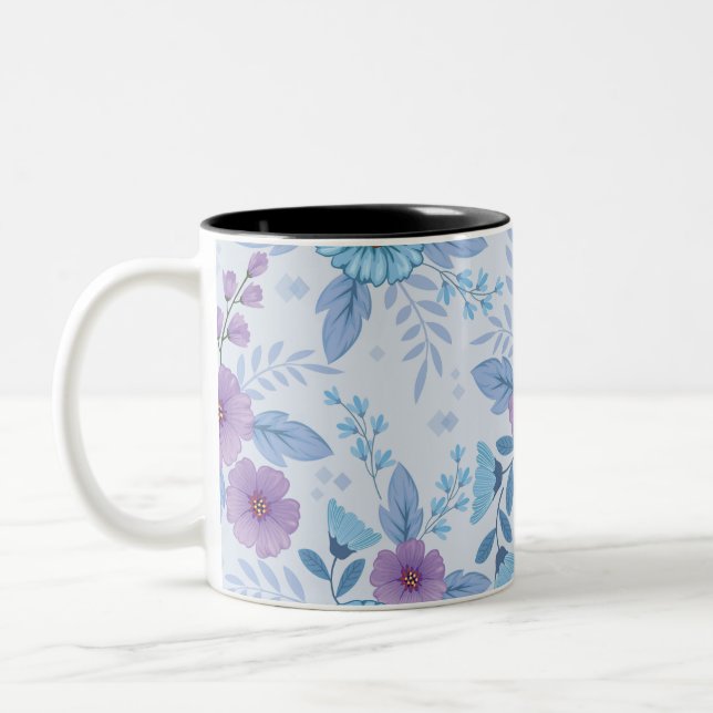 Caneca De Café Em Dois Tons Flores roxas e azuis (Esquerda)