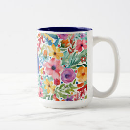 Caneca De Café Em Dois Tons Flores Selvagens Elegantes Florais e Botânicas