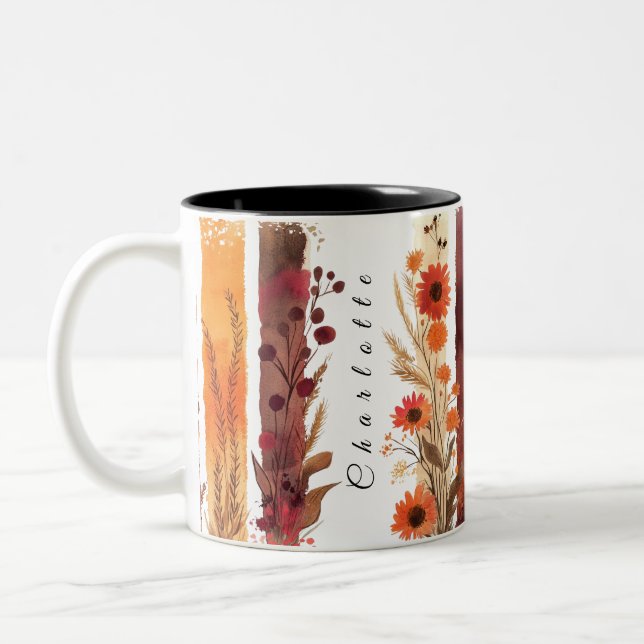 Caneca De Café Em Dois Tons Flores Selvagens Personalizadas Mug 5 (Esquerda)