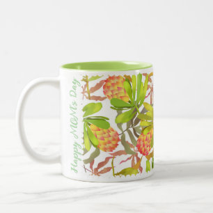 Caneca De Café Em Dois Tons Flores Selvagens Protea Branca