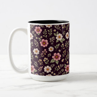 Caneca De Café Em Dois Tons Flores Selvagens Românticas