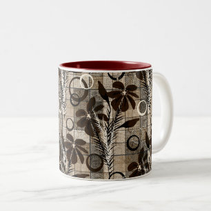 Caneca De Café Em Dois Tons Flores sobre fundo controlado num estilo rústico