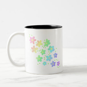 Caneca De Café Em Dois Tons Flores Whimsical Rainbow Pastel