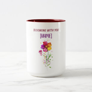 Caneca De Café Em Dois Tons Florescendo Juntos Sempre