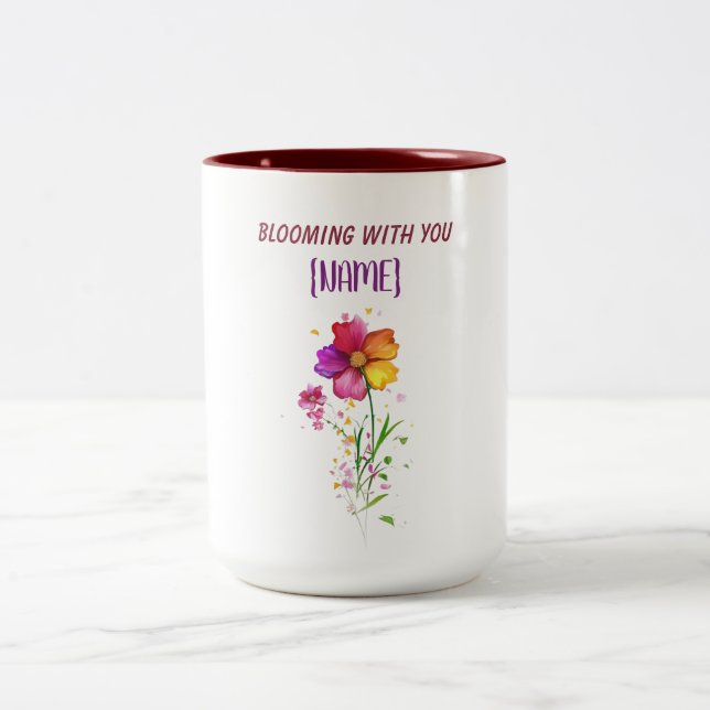 Caneca De Café Em Dois Tons Florescendo Juntos Sempre (Centro)