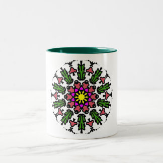 Caneca De Café Em Dois Tons Florescimento Geométrico Colorido