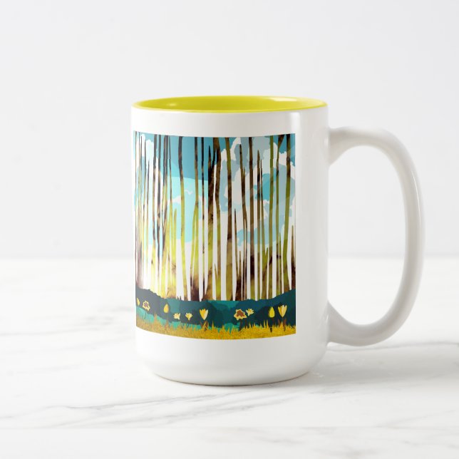 Caneca De Café Em Dois Tons Floresta da Manhã (Direita)