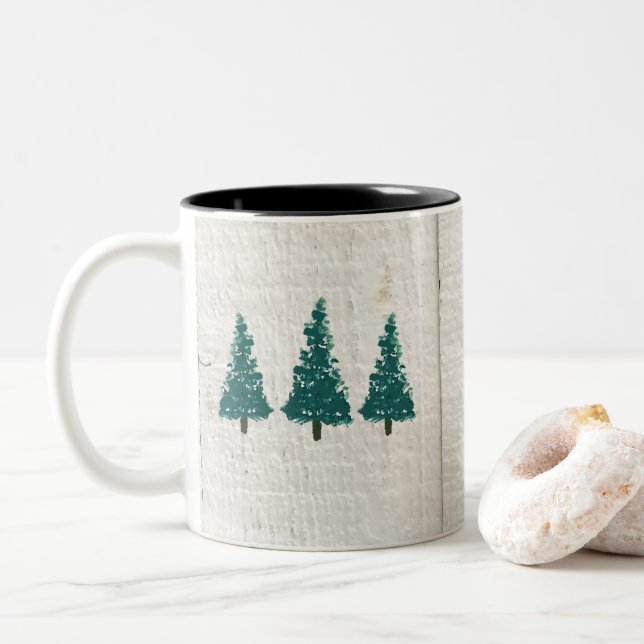 Caneca De Café Em Dois Tons Floresta de Pine (Com Donut)