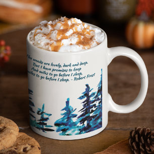 Caneca De Café Em Dois Tons Floresta de Pinheiros Robert Frost Aquarela Poesia