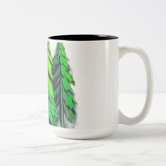 Caneca De Café Em Dois Tons Floresta Geométrica Sci-Fi dos anos 80 (Direita)