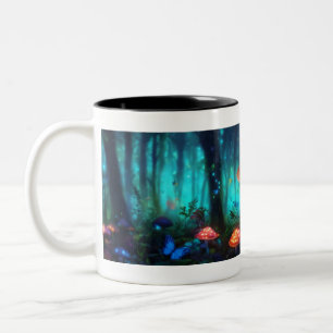 Caneca De Café Em Dois Tons Floresta Mágica: Cogumelos Bioluminescentes e Butt