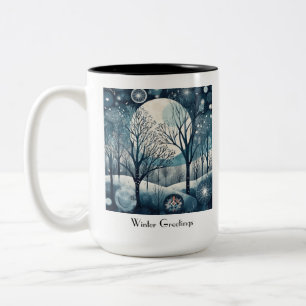 Caneca De Café Em Dois Tons Floresta Nórdica Enluarada Personalizada Noite de 