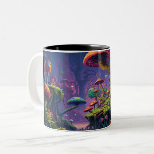 Caneca De Café Em Dois Tons Floresta trivial com criatura psicodélica
