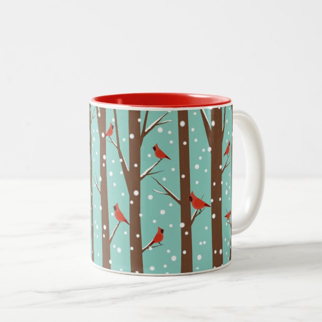 Caneca De Café Em Dois Tons Floresta Vermelha Cardeal (Frente Esquerda)