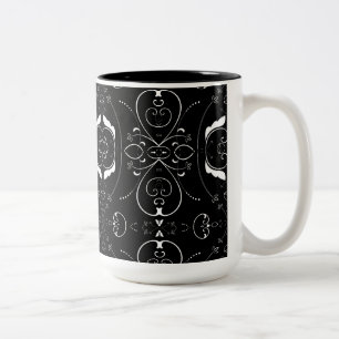 Caneca De Café Em Dois Tons Flourantes e embelezamentos brancos elegantes em p
