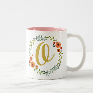 Caneca De Café Em Dois Tons Flower Botânica Monograma Dourado O Inicial