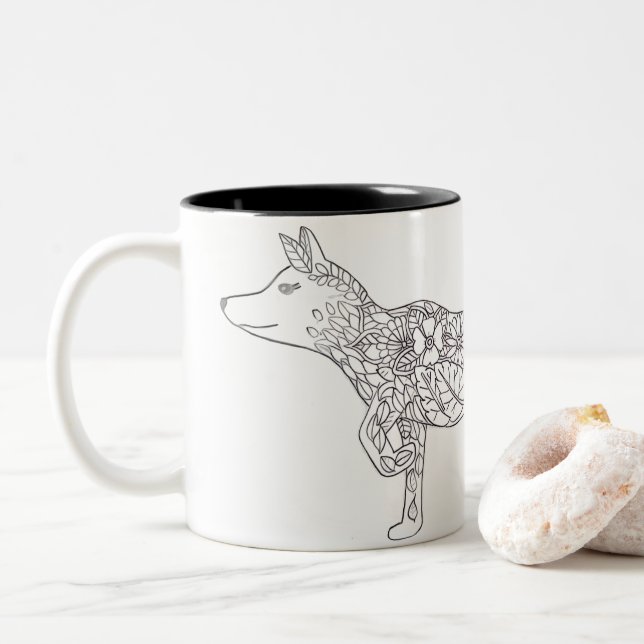 Caneca De Café Em Dois Tons Flower Fox (Com Donut)