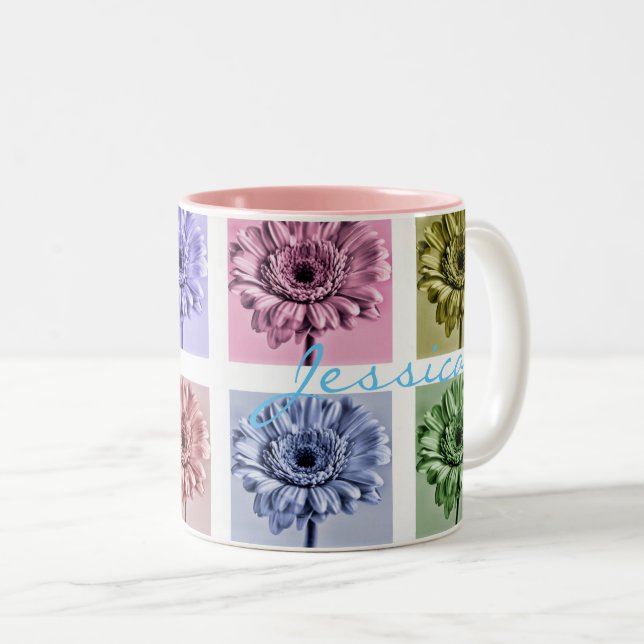 Caneca De Café Em Dois Tons Flower Pop Art Pattern Personalised (Frente Esquerda)
