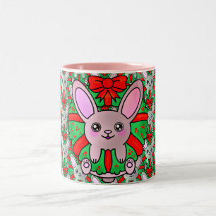 Caneca De Café Em Dois Tons Fluffy Bunny Adorável na Rua de Natal
