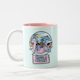 Caneca De Café Em Dois Tons Flutuador de Flamingo Esqueleto na Praia da Vida