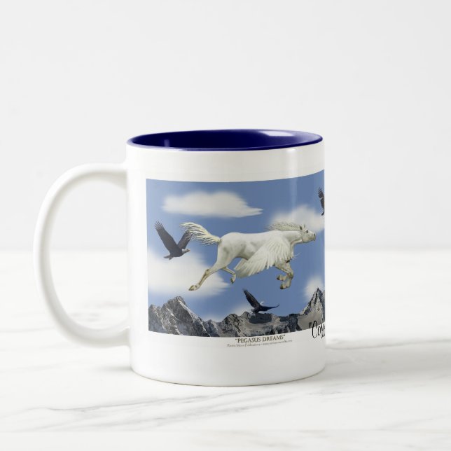 Caneca De Café Em Dois Tons FLYING PEGASUS & EAGLES Fantasy Art Mug (Esquerda)