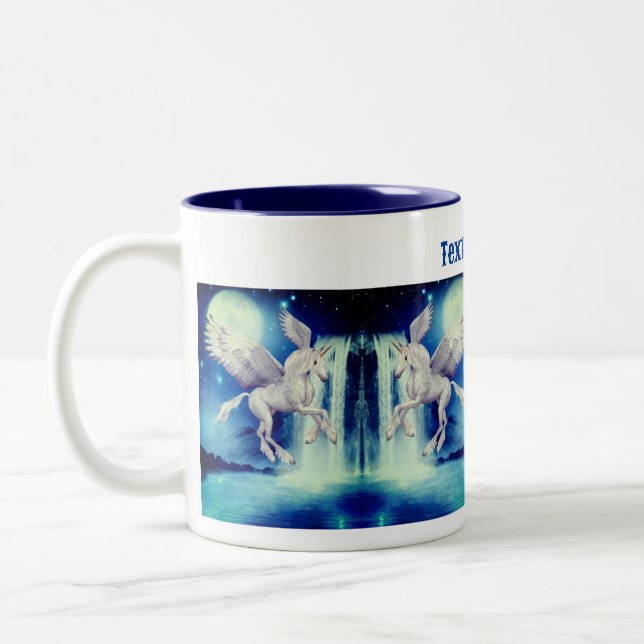 Caneca De Café Em Dois Tons Flying Unicorn Waterfall Fantasy Personalizado (Esquerda)