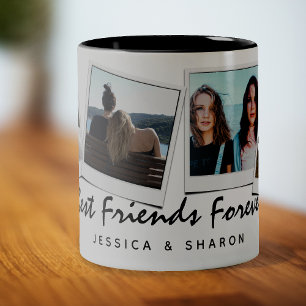 Caneca De Café Em Dois Tons Fofa 4 fotos Melhores Amigos Para Sempre & Nome