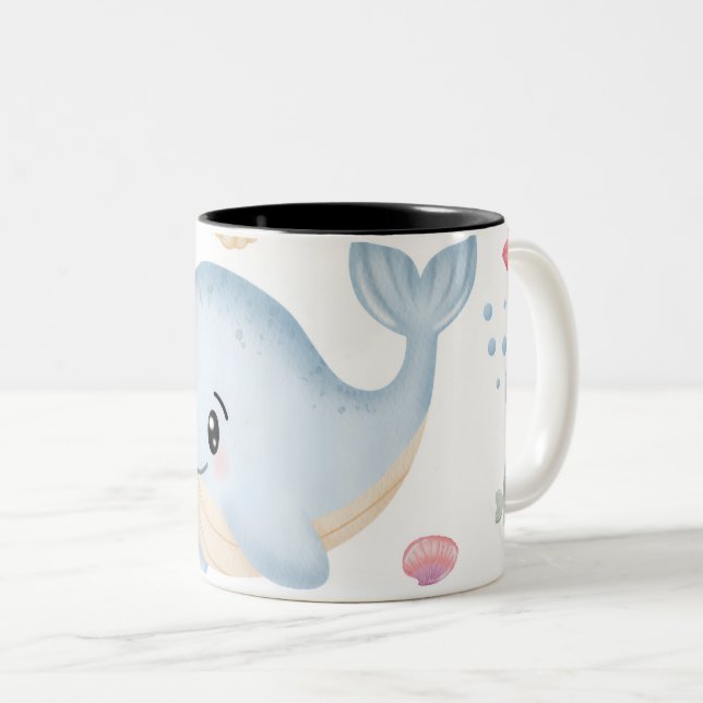 Caneca De Café Em Dois Tons Fofa debaixo da água (Frente Esquerda)