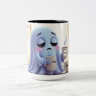 Caneca De Café Em Dois Tons Fofa Fantasma Sonolento Bebendo Café Em Uma Manhã