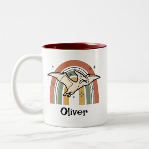 Caneca De Café Em Dois Tons Fofo Boho Tom Dinosauro Voador & Arco-íris