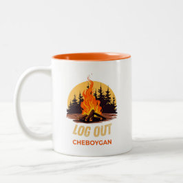 Caneca De Café Em Dois Tons Fogueira de Acampamento Cheboygan Michigan