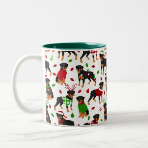 Caneca De Café Em Dois Tons Fogueira de café rottweiler de Natal
