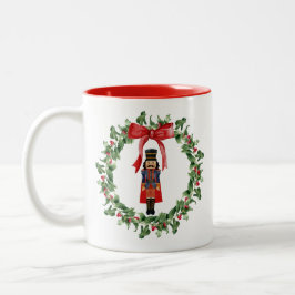 Caneca De Café Em Dois Tons Foguete de Feriado Vermelho do Arco Noz Natal