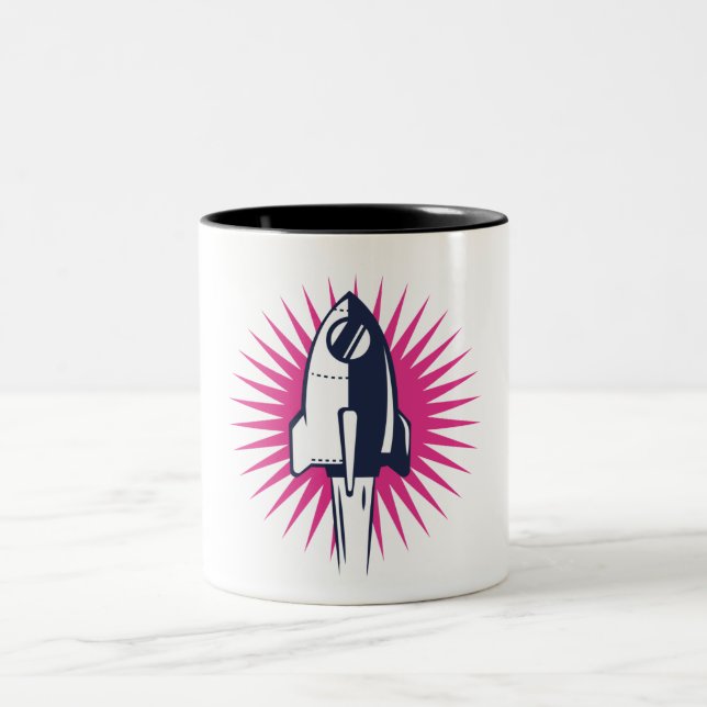 Caneca De Café Em Dois Tons Foguete Espacial Retro (Centro)