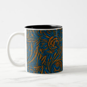 Caneca De Café Em Dois Tons Folha de Acanto Botânico no Estilo Teal William Mo