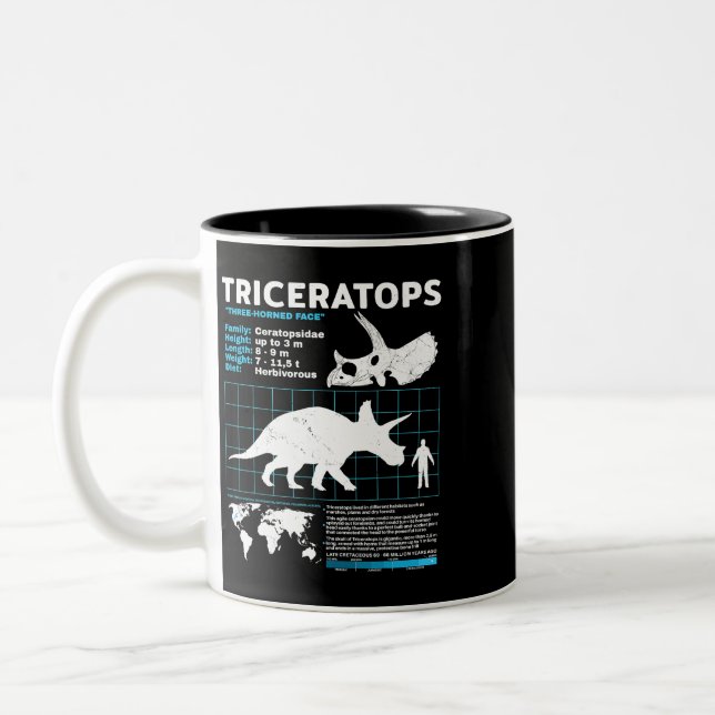 Caneca De Café Em Dois Tons Folha de fatos Tricerátops Fatos de dinossauro (Esquerda)