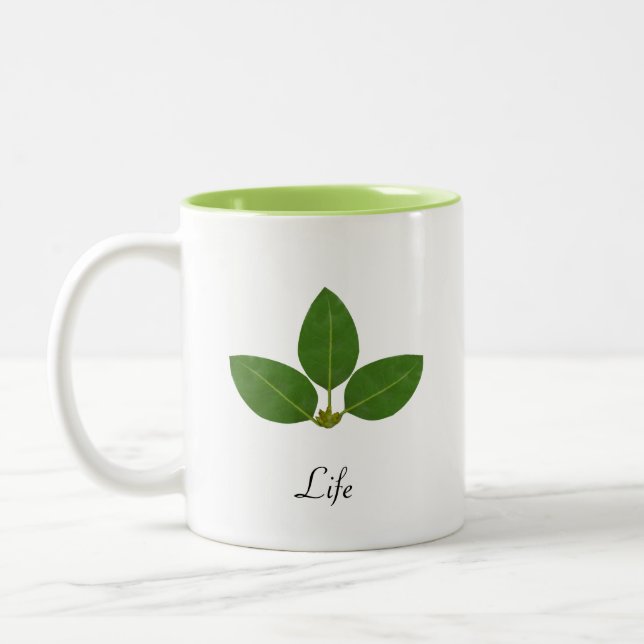 Caneca De Café Em Dois Tons Folha de Louro Verde Moderna (Esquerda)