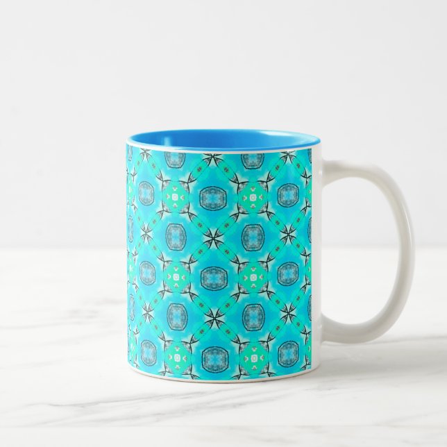 Caneca De Café Em Dois Tons Folha moderna do abstrato azul elegante da cerceta (Direita)