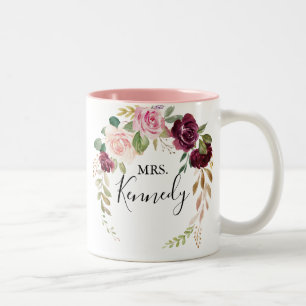 Caneca De Café Em Dois Tons Folhagem Botânica Rustic Floral Sra. Newlywing Nol
