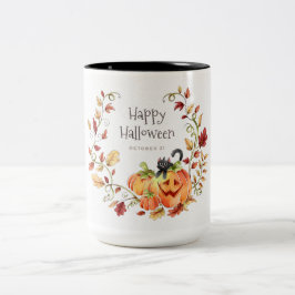 Caneca De Café Em Dois Tons Folhagem de outono do Halloween