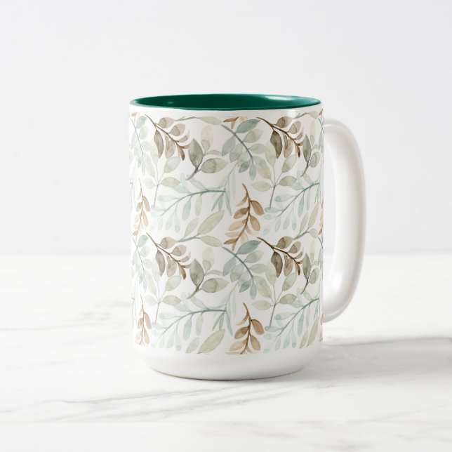 Caneca De Café Em Dois Tons Folhagem tropical (Frente Esquerda)