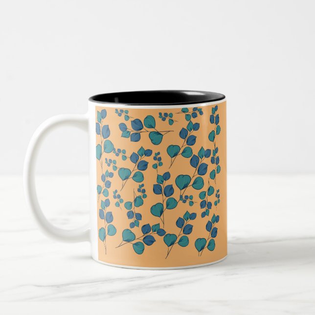 Caneca De Café Em Dois Tons Folhas (Esquerda)