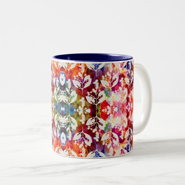 Caneca De Café Em Dois Tons Folhas botânicas abstratas (Frente Esquerda)