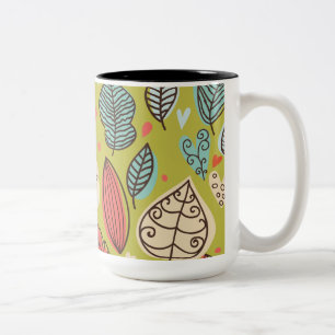 Caneca De Café Em Dois Tons Folhas Coloridas
