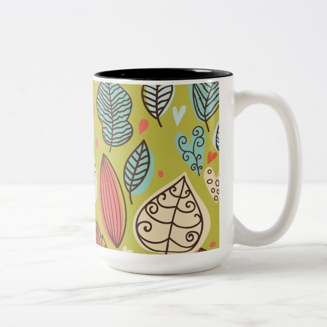 Caneca De Café Em Dois Tons Folhas Coloridas (Direita)