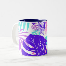 Caneca De Café Em Dois Tons Folhas Coloridas