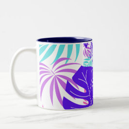 Caneca De Café Em Dois Tons Folhas Coloridas