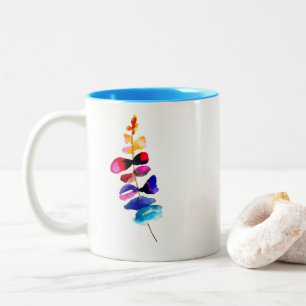 Caneca De Café Em Dois Tons Folhas coloridas adoráveis aquarela